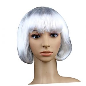 Homoyoyo Perruque Bob Blanche Avec Frange Pour Femme Perruque Courte Blanche Pour Cosplay F&ecirc;tes Et Soir&eacute;es (S Wisdom HF, neuf)