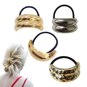 Bandeaux dor&eacute;s en m&eacute;tal, 4 x bandeaux g&eacute;om&eacute;triques extensibles - Support d&eacute;coratif pour queue de cheval - Bandeau de cheveux dor&eacute; - Porte-bague pour accessoires (xiangaicaixiaoshangmao, neuf)