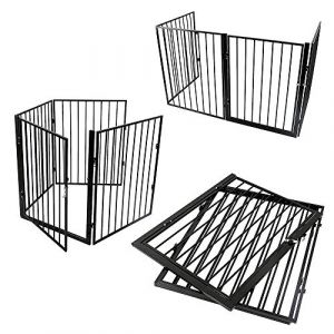 MUL-BOUTIQUE Barrière De Sécurité 240cm, Grille Pare-Feu Cheminée, Barrière Escalier Enfant/Chien, Quatre Barres de Porte, Pliable(Noir, 240 * 2.5 * 75cm) (qhtxzyh, neuf)