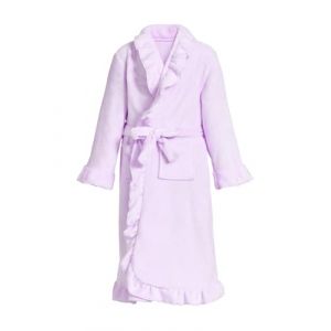 JiAmy Peignoir en flanelle &agrave; volants pour enfants Robe de bain pour enfants Robe de chambre douce pour filles en polaire avec ceinture et poches, violet, 10-12 ans (JiAmy-EU, neuf)