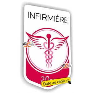 SC ® - Sticker/Autocollant - Caducée Infirmière - Date Personnalisable - Type de Pose Vitrophanie* (se Colle sur Le Pare-Brise à l'intérieur du véhicule) 2023-2024 (S-C, neuf)