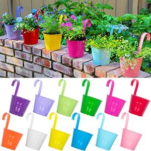ARTKETTY Lot de 12 Grands Pots de Fleurs à Suspendre de 13 cm en métal avec Trou de Drainage et Crochet Amovible pour Balcon, Balustrade, clôture, décoration d'intérieur (Ketty LOVE, neuf)