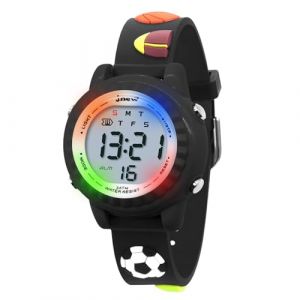 HMJIA Montre Enfant Garcon, Montre Enfant Fille pour 3-12 Ans, Montre Enfant étanche 3ATM avec Alarme/Date/Chronomètre/LED (LED Boule Noire) (harmattan-eu, neuf)