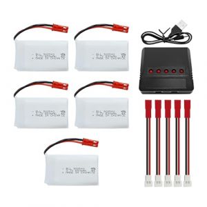 5PCS 3.7V 800mAh Batterie & Chargeur 5-en-1 JST Plug pour SYMA X56W MJX X400W X300C X800 HS110 HS200 S670 V950hd S1750 V2450 Télécommande Avion (FengYun Store, neuf)