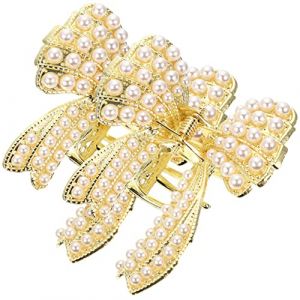 Vaguelly 2 pièces Pince à Cheveux Perles Clip de Coiffure Forme de Nœud Accessoire Pratique pour Cheveux Épais de Mode Élégants et Confortables (Bustling Xin, neuf)
