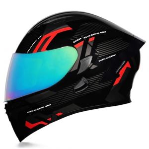 Woljay Casque intégral du visage moto casque modulaire Casque moto intégrée double visière pour adultes hommes femmes cyclomoteur DOT ECER22-05 (Count Black Red - Multicolor Visor,M) (Woljay Trading, neuf)