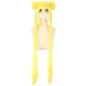 Windskids Sailor Moon Cosplay Perruques Femme 120cm Long Double Queue de Cheval Boucles Pony Perruques Déguisement Sailor Moon Tsukino Usagi Halloween Carnaval Fête Mascarade Performante Anime Wig (Windskids, neuf)