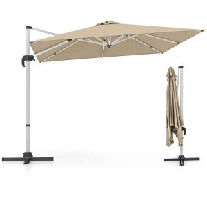 GOPLUS Parasol de Jardin Exterieur, Parasol Déporté 3x3M avec Poteau en Aluminium, UPF50+, Parasol Balcon Inclinable à 5 Positions & Rotatif à 360° (Beige) (Augenstern24, neuf)