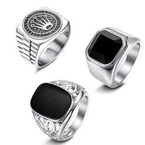 JeweBella 3PCS Bague Hommes Chevalière Acier Inoxydable Vintage Punk Biker Gothique Bague Couronne Bijoux pour Homme Femme Taille 54-70 (MOY-UK, neuf)