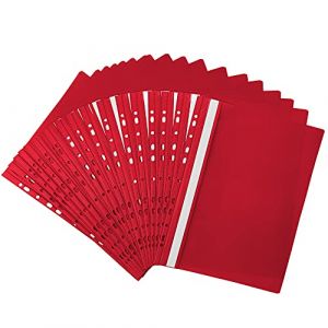 Netuno 20x chemise à lamelle perforée rouge A4 dossier rapide chemise à levier en plastique classeur en plastique classeur rapide A4 chemise de présentation chemise avec couverture transparente (netuno, neuf)