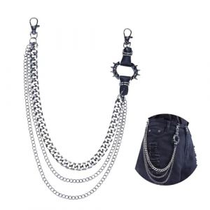 Chaine Pantalon Double Couche, Cha&icirc;ne De Jean Punk Chaine Portefeuille Cha&icirc;ne de Jean pour Hommes et Femmes, Porte-Monnaie et Porte-Cartes, Accessoire de Mode Polyvalent, Argent&eacute;, 54 cm (YuChuJi, neuf)