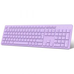 LeadsaiL Clavier sans Fil AZERTY Français Clavier USB avec Pavé Numérique avec 12 Raccourcis Multimédias Pleine Taille pour Windows 11 10, PC, Ordinateur Bureau, Portable-Violet (Leader Sailing, neuf)