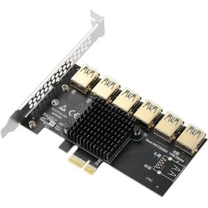 YABOANG PCIe 1 to 6 PCI Express 16X Riser Card, PCI-E 1X to External 6 USB 3.0 Converter Adapter w/Large Heatsink, PCIE Splitter Multiplier Extender Board for GPU Ethereum Bitcoin Crypto Mining Rig (YABOANG, neuf)