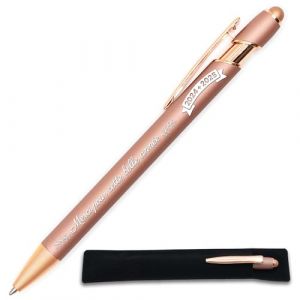 Stylo Merci pour cette année 2024-2025 - Idée cadeau fin d'année scolaire Maitresse, Atsem, collègue - Stylo tactile personnalisé gravé en métal + étui tissus (Rose doré) (StarMaker, neuf)