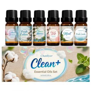 Coffret d'Huiles Essentielles Clean 6 x 10ml &ndash; Linge Frais, Coton, Poudre Douce, Menthe Poivr&eacute;e, Maison Propre, Parfum Savon pour Diffuseur, Parfum d'Ambiance &agrave; la Maison (Chanhyer, neuf)