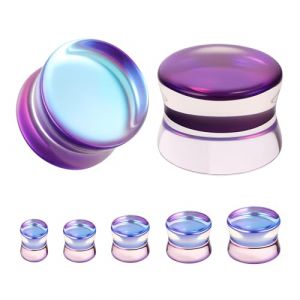 ZS 1 Paire d'&Eacute;carteurs d'Oreilles Verre Doubles Flare Ear Gauge Plugs Earrings Pour Femmes Hommes Colorful Ear Stretch Expanders 2G 0G 00G 1/2" 9/16" (Violet,00g(10mm)) (ZeSen Body Jewelry, neuf)