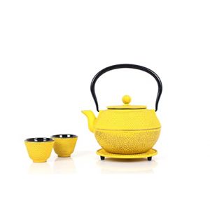 ECHTWERK Service &agrave; th&eacute; en fonte, th&eacute;i&egrave;re 1,1 L avec passoire amovible, th&eacute;i&egrave;re avec soucoupe, set de th&eacute;i&egrave;res au design vintage pour la pr&eacute;paration de th&eacute; en vrac, jaune (follownoh24, neuf)