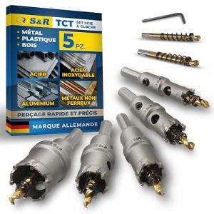 S&R Coffret Scie Cloche M&eacute;tal 5 pcs (16-30 mm), Tr&eacute;pan Scie cloche pour M&eacute;tal 16mm 20mm 22mm 25mm 30mm Foret Couronne M&eacute;tal TCT, Per&ccedil;age Acier Inox, Bois et Plastique (Werkzeugbar, neuf)