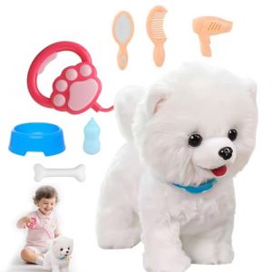 Jouet interactif pour enfants - Chien en peluche avec laisse t&eacute;l&eacute;command&eacute;e - Jouet &eacute;lectronique pour animaux de compagnie - Jouet qui coure et aboie pour enfants, filles et gar&ccedil;ons (Zinueen, neuf)