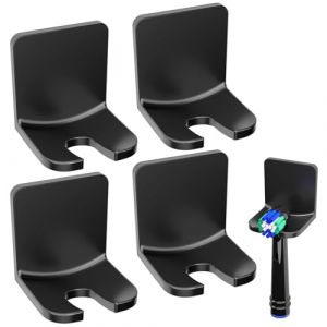 FIXCHORD Support Brosse a Dent Electrique 4 Pièces, Porte Brosse à Dents Electrique avec Autocollant 3M, Support de tête de Brosse à dent pour la Salle de Bain, Noir (HOMMAND EU, neuf)