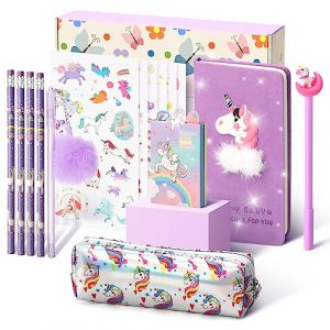 Cooyou Cadeau de Papeterie Licorne pour Fille 6 7 8 9 10 11 12 Ans, Trousse, Stylo, Crayon et Carnet de Licorne, Ensemble de Jouets Licorne pour Filles, Violet (Anyfirst, neuf)