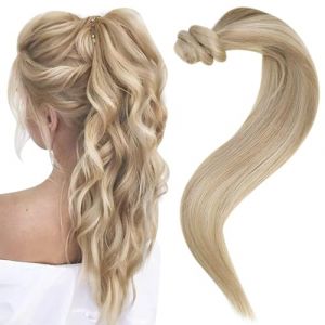 Easyouth Queue de Cheval Extension Cheveux Naturel Blond Extension Cheveux Queue de Humain Blond Doré Mix Blond Clair Vrais Extension de Cheveux Queue Lisse 45 cm 80g (Easyouth Hair, neuf)
