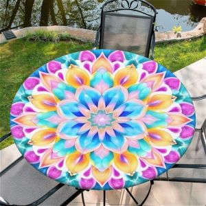 Nappe Ronde d'extérieur avec élastique Ø 36"(90cm) - Nappe de Jardin élastique Motif Mandala Fleuri Convient aux Tables de 75 à 85 cm de Large (hefeiyutangfangdianzishangwuyouxiangongsi, neuf)