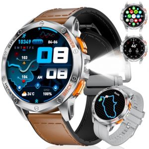 Montre Connect&eacute;e Homme GPS avec Appel, &Eacute;tanche 5ATM Trackers D'activit&eacute; avec Lampe Torche LED, 1,43'' HD AMOLED Smartwatch avec Boussole/Barom&egrave;tre/Altim&egrave;tre, 170+ Modes Sportifs pour iOS Android Brun (ZHICHG SMART, neuf)