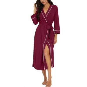 PrinStory Peignoir kimono l&eacute;ger pour femme - Manches 3/4 - Robe de chambre - V&ecirc;tement de nuit long - D&eacute;contract&eacute; - Peignoir de sauna, rouge bordeaux, M (prinstoryuk, neuf)
