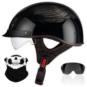 RHBDDHV Demi-Casque de Moto, Casque Moto Rétro, Casque Jet ECE2206 Homologué, Casque Moto Cyclomoteur avec Visière, Casque de Moto Hommes et Femmes, pour Moto et Scooter, M~XXL (geechcs, neuf)