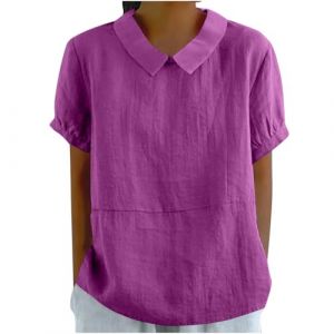 Chemisiers Et Blouses Femme Tunique en Coton Et Lin à Manches Courtes Chic Et ÉLéGant Chemises Couleur Unie Tee Shirt ÉTé Ample Haut Top à Revers LâChe Respirant Blouse Grande Taille Pas Cher Tee (asdkfh(Arriver 5 à 15 jours), neuf)