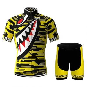 Vêtements Cyclisme Pro Homme Tenue Cycliste Manche Courte, Été Jerseys VTT et Cuissard à Bretelle avec 9D Coussin Gel Ensemble de Combinaisons, Cycling Route Respirant Séchage Rapide (TYP-2,L) (GWHUK, neuf)