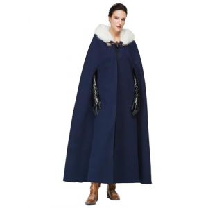 BEAUTELICATE Cape à Capuche Longue Manteau Poncho Laine Vintage Chaude Pour Femme Mariée Mariage De Hiver Costume de Noël Halloween Médiévale Carnaval Deguisement 140cm, Bleu marine (BEAUTELICATE-FR, neuf)