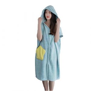 SJTJSPX Peignoir de Bain Microfibre Serviettes de Bain Serviette de Poncho Capuchon Robe de Chambre Femme Fille S&eacute;chage Rapide Peignoir Court Manche Drap de Bain Serviettes Plage Surf (shanjialong, neuf)
