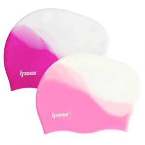 ipow 2Pcs Bonnet de Bain Femme Extensible/Bonnet Piscine Femme Cheveux Long/Bonnet de Douche en Silicone Etanche pour Femmes/Hommes/Adultes Unisexe pour Piscine Aquagym Plongée Nageurs (TechAIBO, neuf)