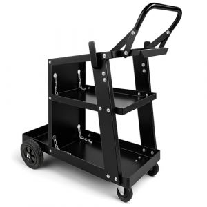 Chariot de soudage, chariot de soudage, bouteille de gaz, charge 60 kg, 3 &eacute;tag&egrave;res, construction en acier, poign&eacute;e de transport, pour machine &agrave; souder MIG/MAG TIG (BestSchweissen, neuf)