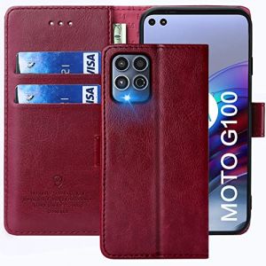 FMPCUON Coque pour Motorola Moto G100, &Eacute;tuis &agrave; Rabat Motorola Moto G100,Premium PU Etui Housse en Cuir Portefeuille de Protection Magn&eacute;tique pour Motorola Moto G100,Rouge (FMPCUON-EUR, neuf)