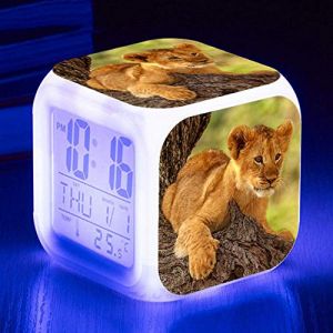 HUA5D Reveil Enfant Veilleuse De Voyage R&eacute;veil Num&eacute;rique Animaux Lion Lampe De Chevet Fille & Garcon D&eacute;coration De Chambre Wake Up Light Digital Alarm 7 Couleurs Changeantes Horloge Cadeau(A248) (DLLBF, neuf)