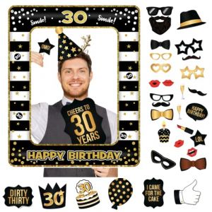 Photobooth 30 Ans, 34PCS Kit Anniversaire D&eacute;coration avec Cadre Photo Accessoires (MUDAMUDA Store, neuf)