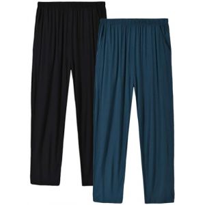 MoFiz Homme Bas de Pyjama Long Confortable Pantalon de Salon Modal Vêtements de Nuit avec Poches Lot de 2 Blue/Noir XL (ARKE1688, neuf)