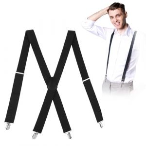 Bretelles Femme Bretelles Homme Larges Réglable 4 Clips 3,5 cm Bretelles Hommes Bretelles D’Hommes Élastiques Forme X Bretelles Homme Travail Bretelles Homme Vintage Parfait pour Femmes et Hommes (STOREMOSELLI, neuf)