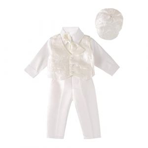 Lito Angels Vetement Tenue Bapteme Costume Ivoire avec Bonnet pour Bebe Garcon, Taille 18-24 Mois (Lito Angels FR, neuf)