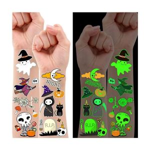 Leesgel Halloween Tatouage, 10 Feuilles Fluorescent Tatouage Ephemere Stickers pour Decoration, Maquillage Pinata Anniversaire Enfant Cadeau Fille Garcon (Majeck, neuf)