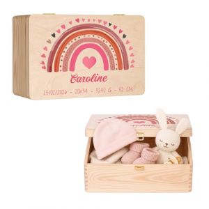 Maverton Boite Souvenir Bebe Personnalisable - Cadeau Naissance Personnalis&eacute; - L/XL Boite de Rangement avec Couvercle en Bois de Pin Naturel - Cadeau Anniversaire Enfant Personnalis&eacute; (MAVERTON, neuf)