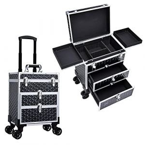 Valise Maquillage Professionnelle Malette Maquillage avec 2 tiroirs Malette Onglerie Voyage Valise Coiffure Trolley Maquillage &agrave; roulettes, Cube d'eau Noir (Bilinga, neuf)