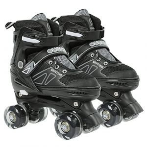 Patins &agrave; Roues Align&eacute;es R&eacute;glablesPatins &agrave; roulettes pour Filles et Enfants de 3 &agrave; 12 Ans avec Roues, 4 r&eacute;glables pour d&eacute;butants, pour d&eacute;butants - Cadeau de No&euml;l et d'anniversaire-M-Noir (Hechheu, neuf)