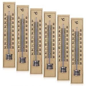 Lot de 6 thermomètres d'extérieur en bois - 220 x 47 x 7 mm - Thermomètre carré en bois - Thermomètre d'intérieur analogique - Thermomètre classique pour l'intérieur - Température de -40 à +50 °C (SnapNShop Trading, neuf)