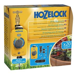 HOZELOCK - Kit d'Arrosage Goutte-à-Goutte pour 20 Pots : Système Autonome Complet avec son Programmateur Select Controller, Idéal pour Plantes en Pot, Arrosage Précis et Économe en Eau [2803 0000] (GXmarket, neuf)