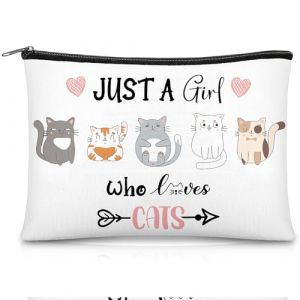 Kajaia Trousse &agrave; Maquillage Chat en Toile Trousse de Toilette Femme Petite Trousse de Maquillage Chat avec Fermeture &Eacute;clair pour Femmes Filles Amies Cadeau pour No&euml;l Nouvel Anniversaire (Starrywpsky, neuf)