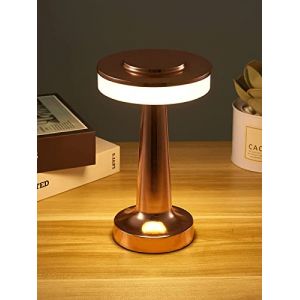 Lampe de Table Sans Fil, Luminosité à 3 Niveaux Lampe de Bureau Rechargeable, Lampe De Table Gradable avec Capteur Tactile, Lampe de Chevet Pour Chambre À Coucher pour Restaurants/Chambre,Cuivre (HJLRR, neuf)